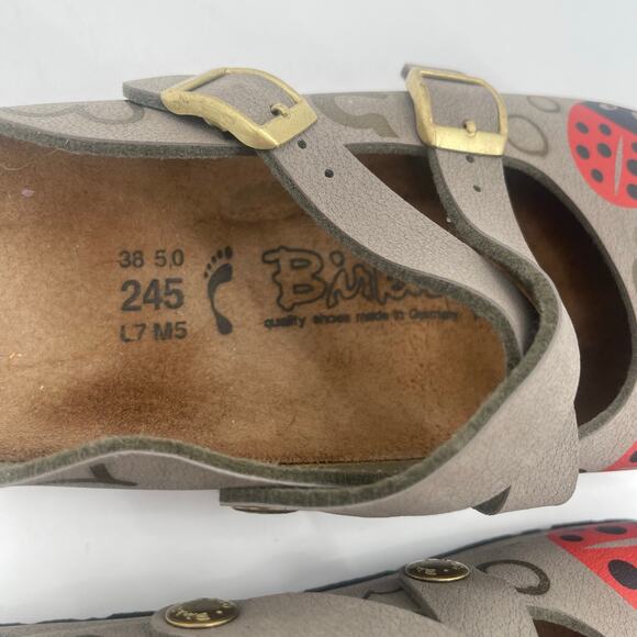 BIRKIS By Birkenstock Ladybug Clogs Size 38 (US 7) Shoes Slip On Leather Buckle - Picture 9 of 16